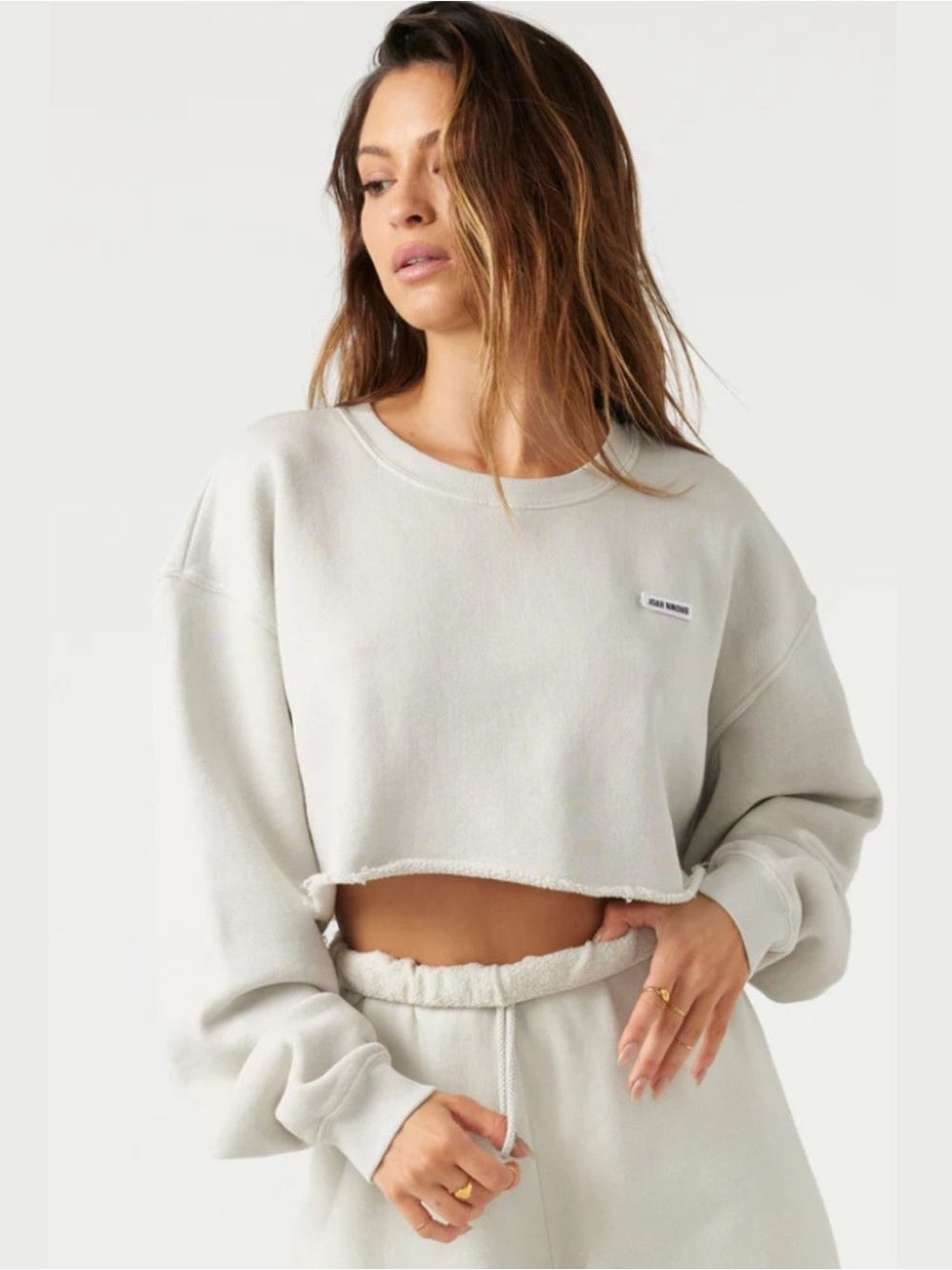 JOAH BROWN Cut Off Sweatshirt Sahara French Terry Oversized Crop Crew Neck SM